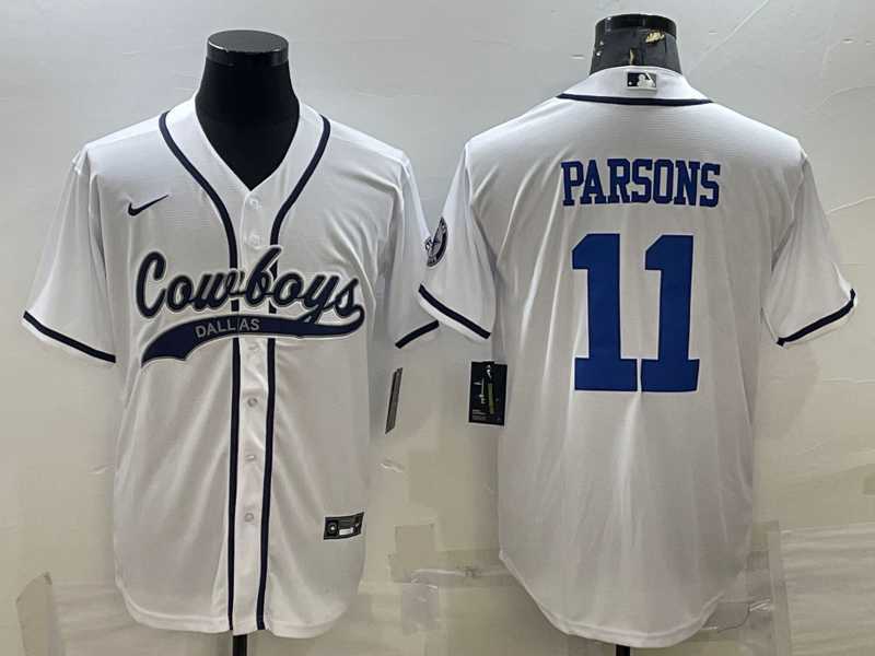 Men%27s Dallas Cowboys #11 Micah Parsons White With Patch Cool Base Stitched Baseball Jersey